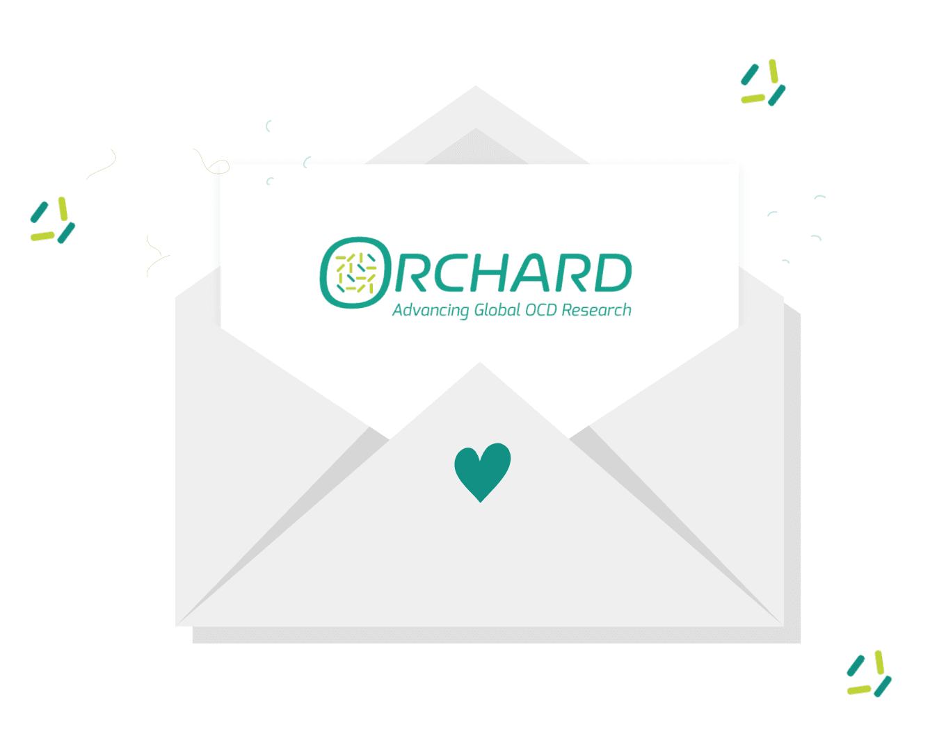 An open envelope holding a card with the Orchard OCD logo