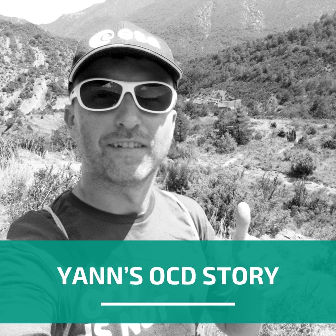 Black and white photo of the author with description "Yann's OCD Story"